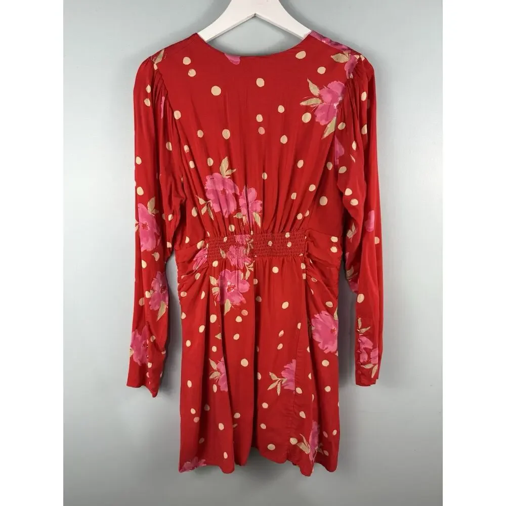 Free People Women's Sz M Strawberry Combo Floral Date Night Mini Dress Feminine